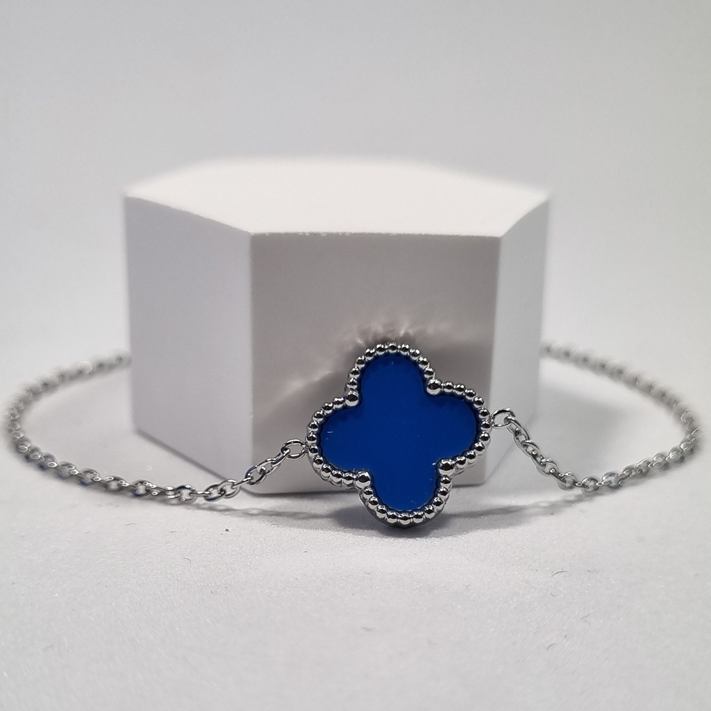 Pulsera trébol azul plateada